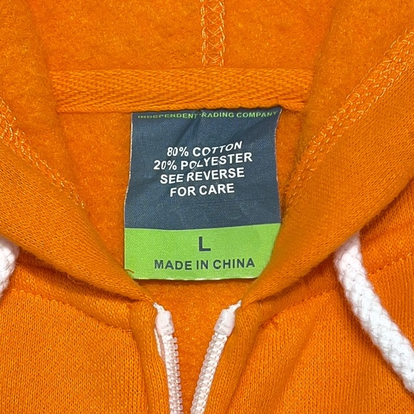 Unisex Lightweight Hoodie Mens L Slim Fit Orange🍊 Full Zip Up White Drawstrings - Picture 16 of 16